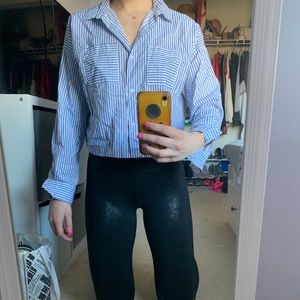 Blue and white stripped button down- cropped